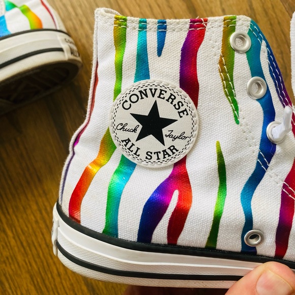 Converse AS CT High Top Sneaker Shoe 667600F Metallic Rainbow Zebra 5Y Junior 3 - Picture 9 of 10